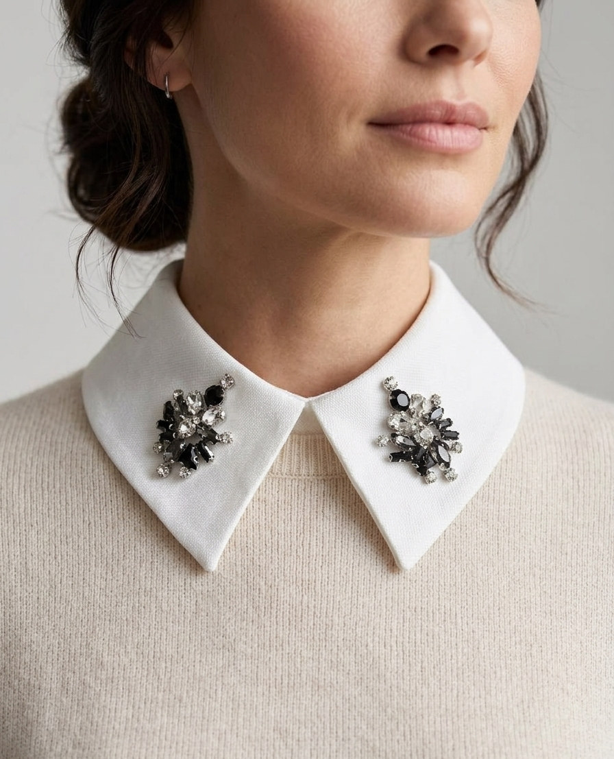 Gola branca com apliques em cristal preto