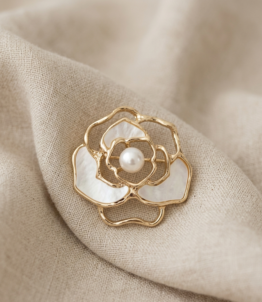 Broche Flor Dourado Vazado