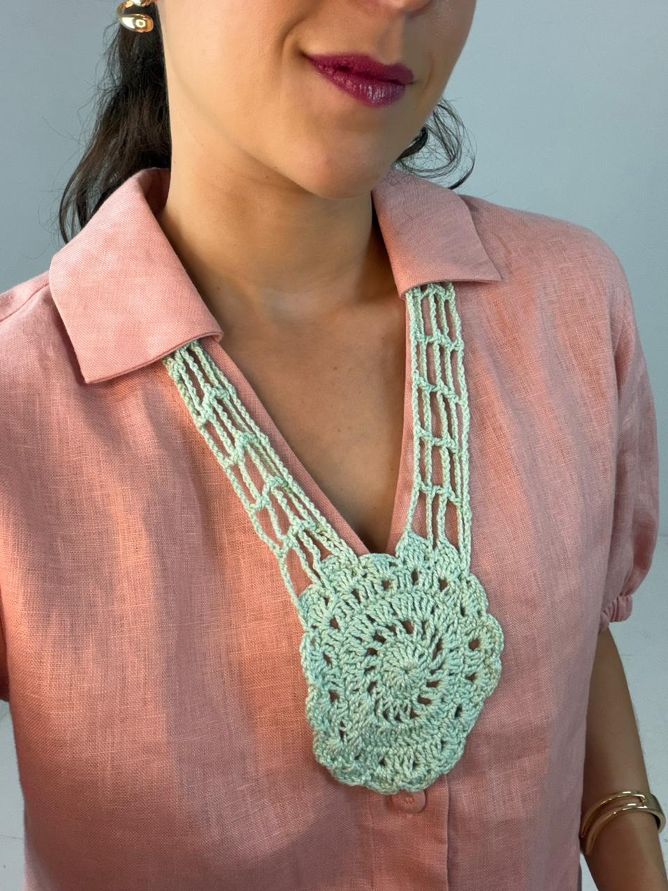 Colar Mandala Crochê Verde Água