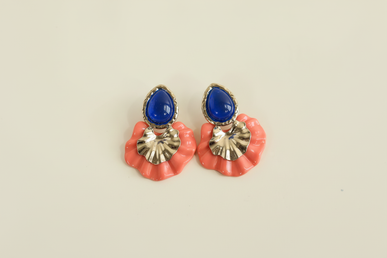 Brincos azul royal com base laranja sem fruta