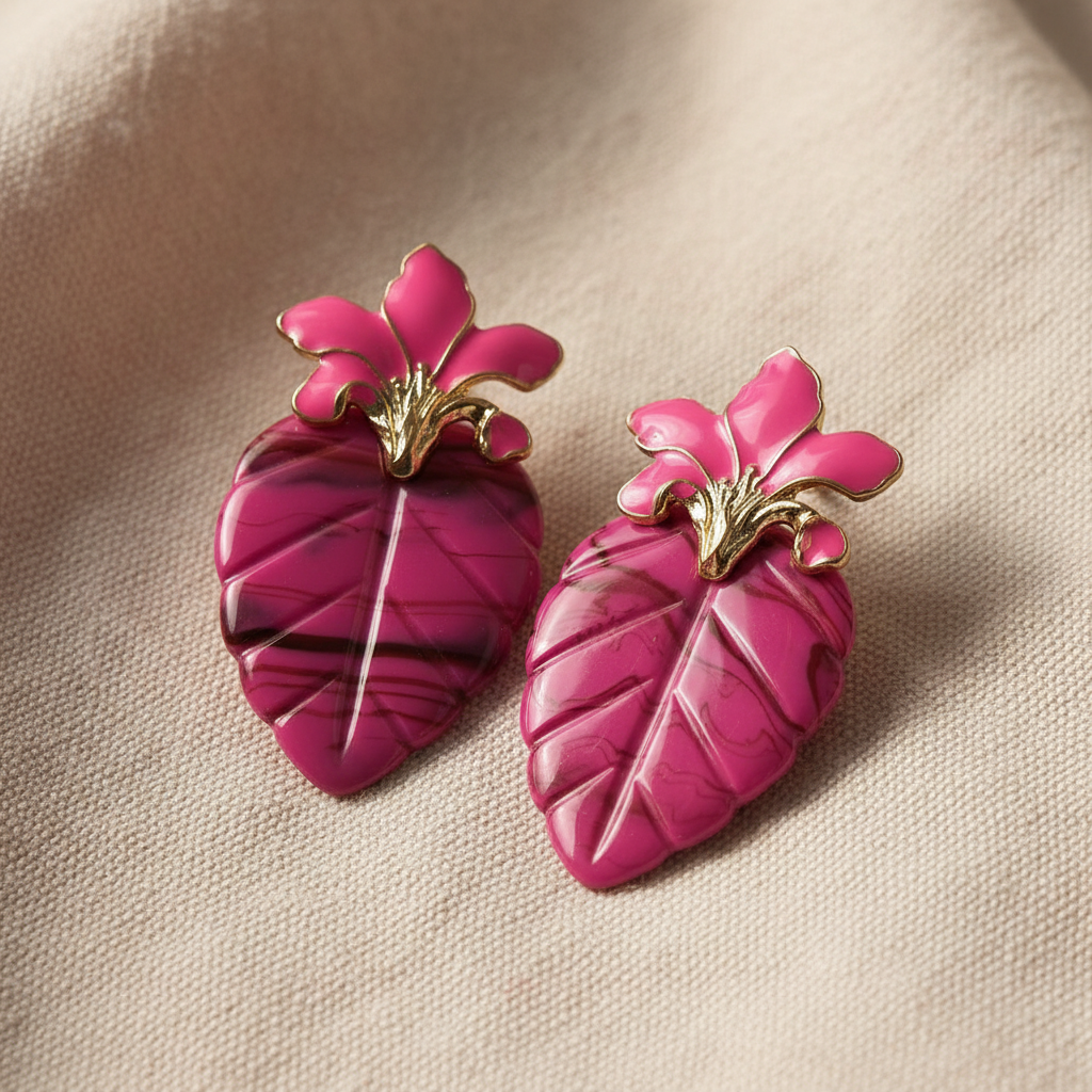 Brincos Folha Pink — Editorial Linho