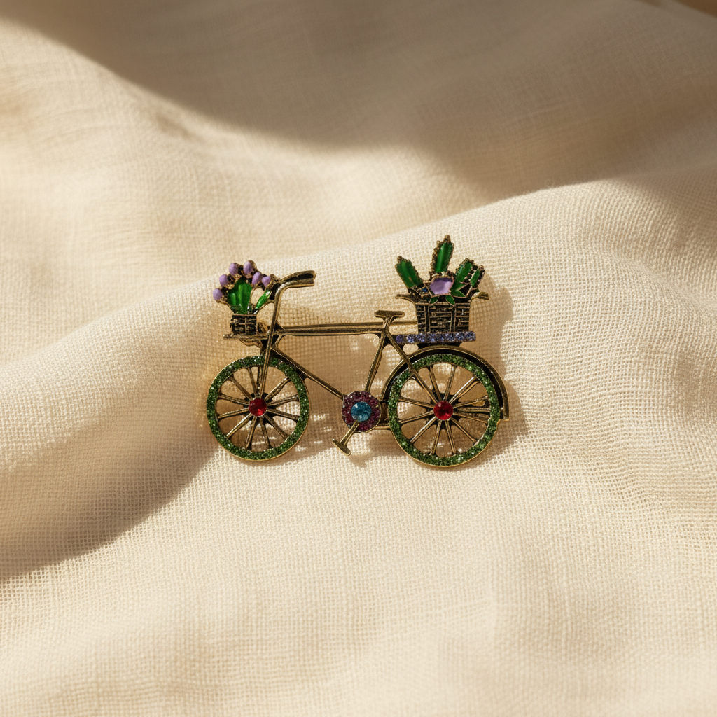 Broche Bicicleta - Fundo Tecido Natural