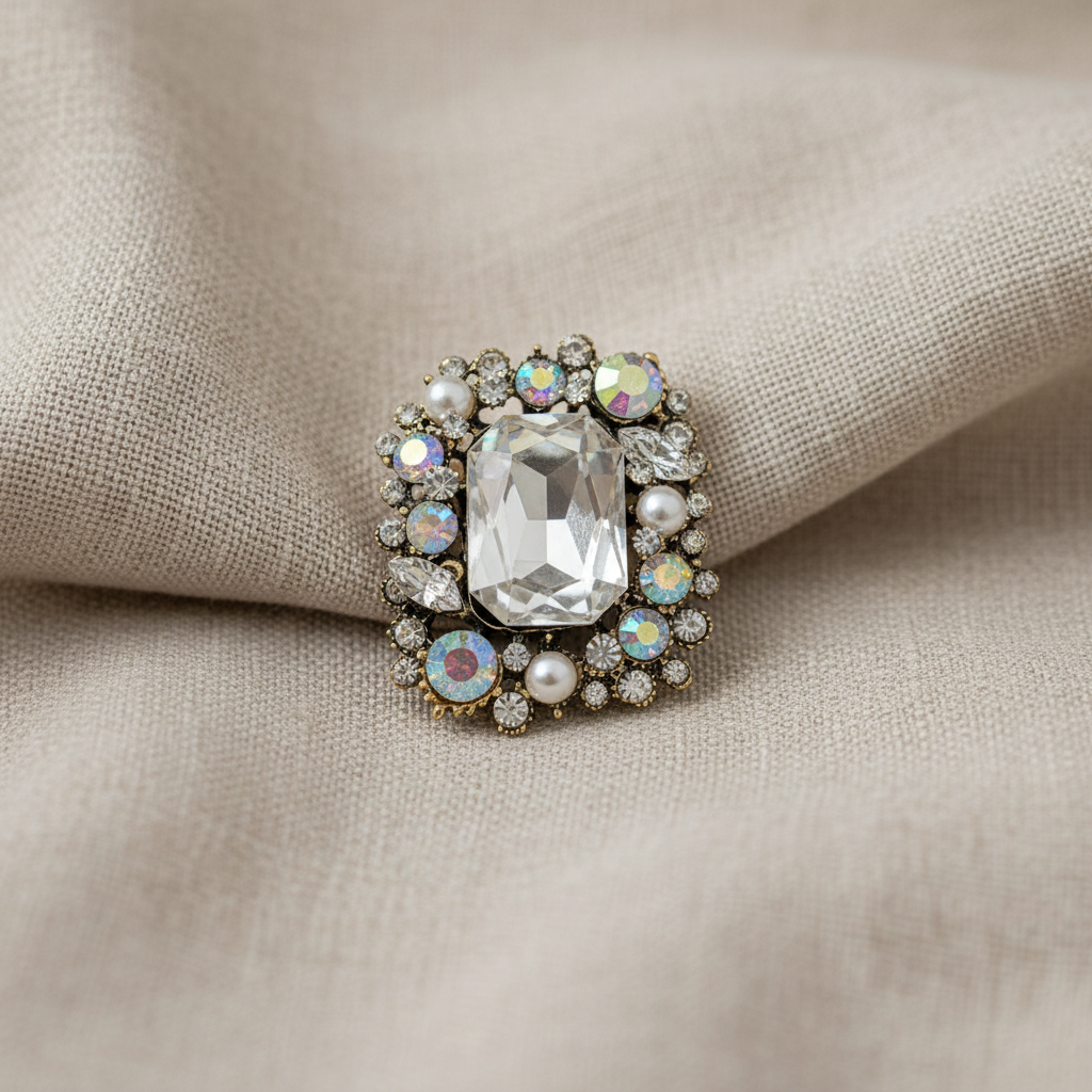 Broche cristal sobre tecido elegante