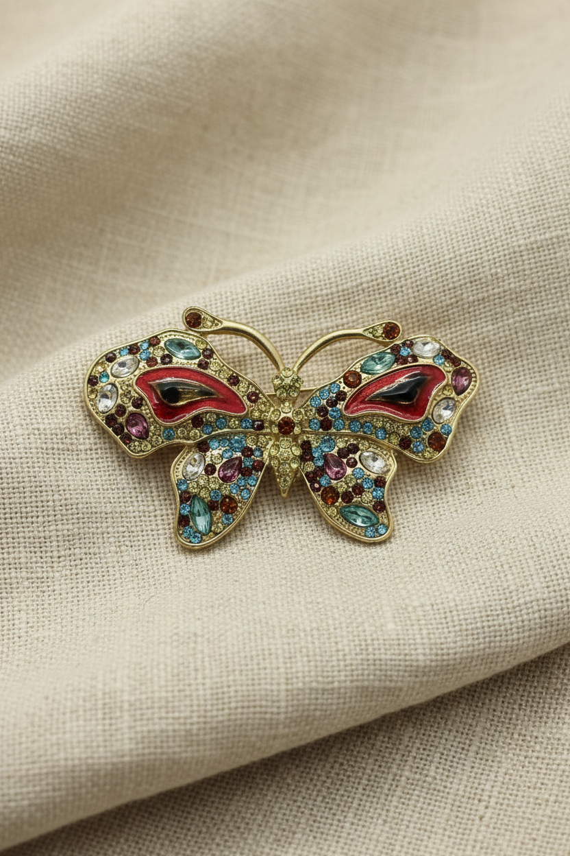 Broche de borboleta sobre tecido natural