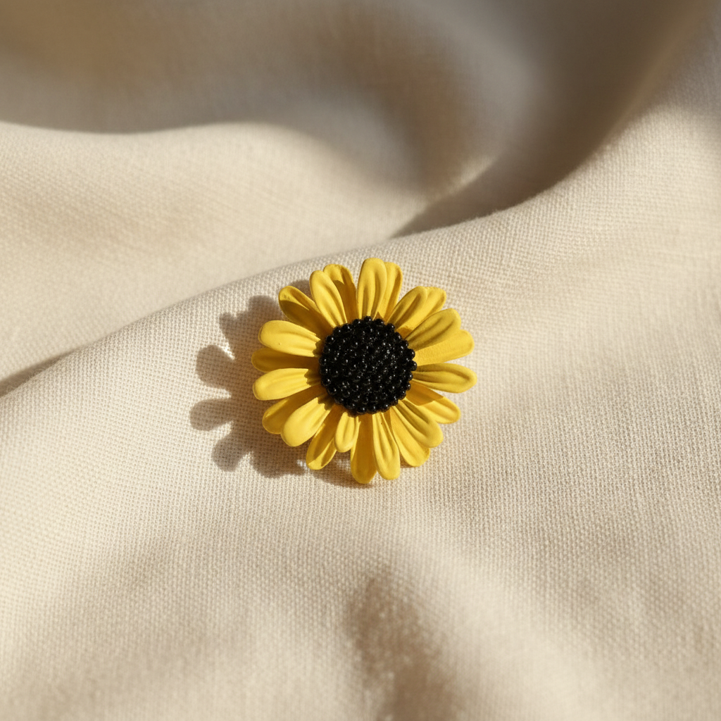 Broche Girassol - Fundo Tecido Natural