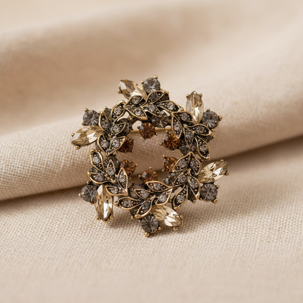 Broche guirlanda dourada sobre tecido elegante