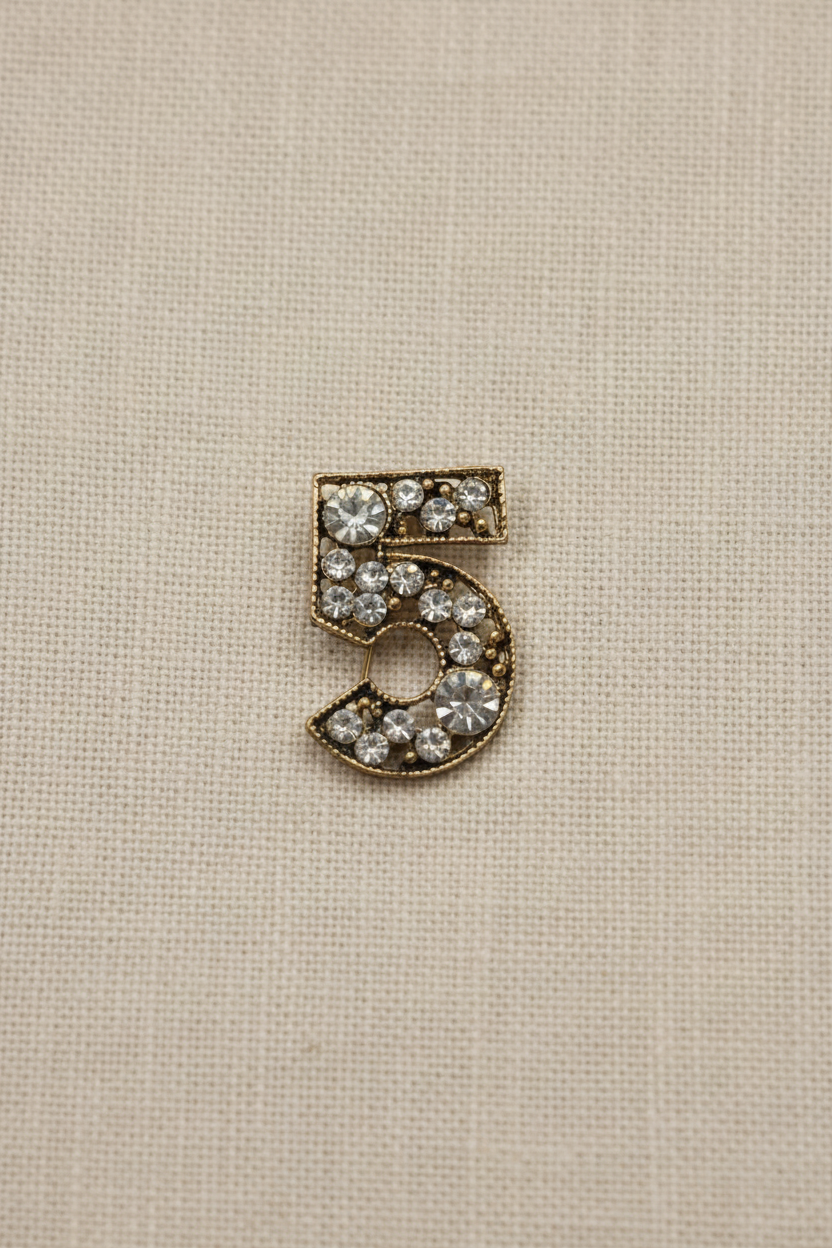 Broche número 5 sobre tecido elegante