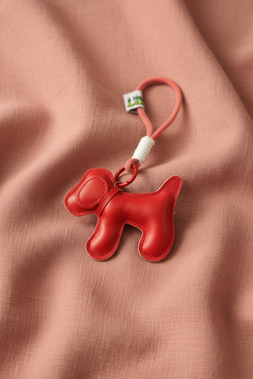 Chaveiro cachorro vermelho sobre linho — v2