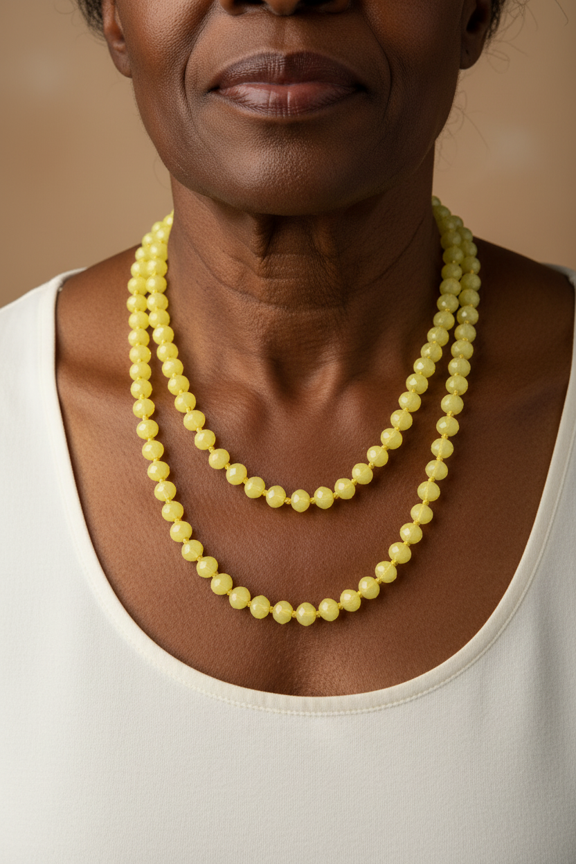 Colar amarelo limão — modelo negra madura