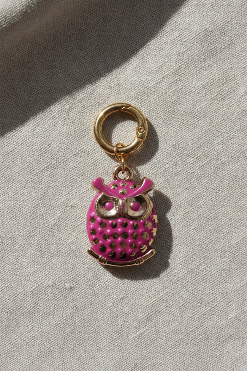Coruja pink sobre linho
