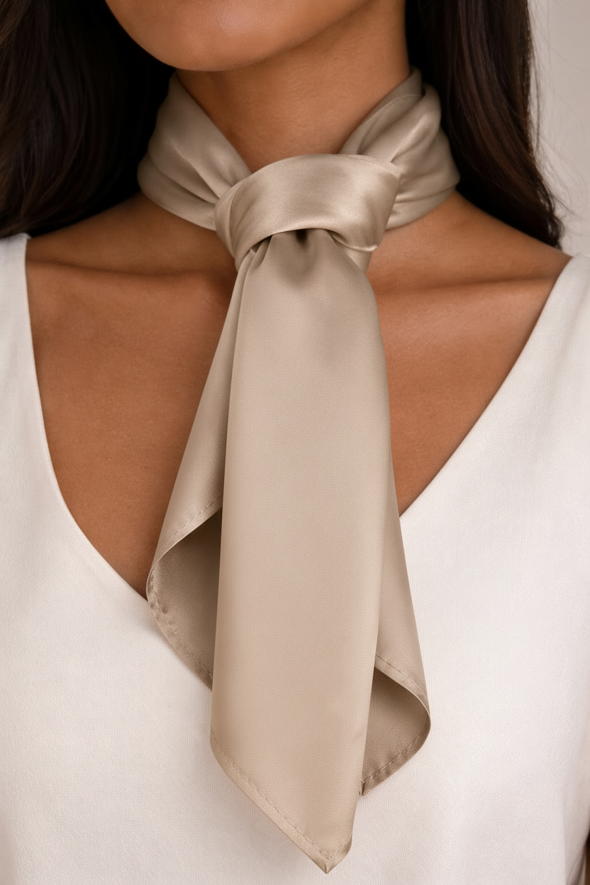 Lenço champanhe — mesma modelo e estilo