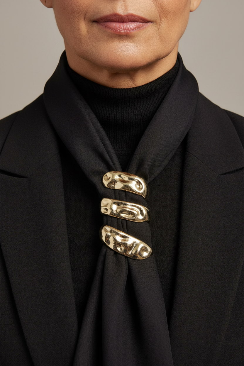 Lenço preto — passante proporcional, look all-black elegante