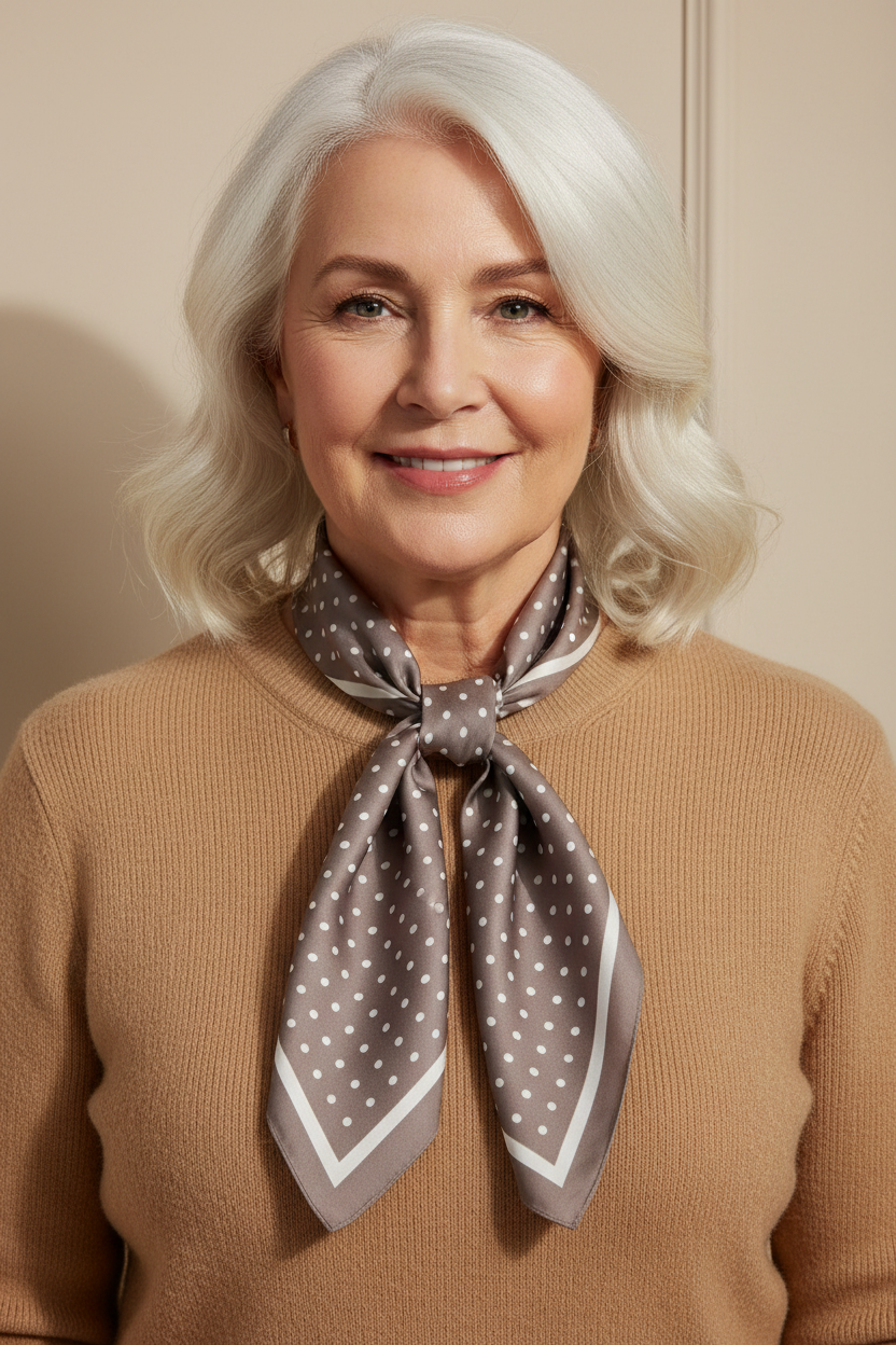 Modelo madura plus size com lenço de poás