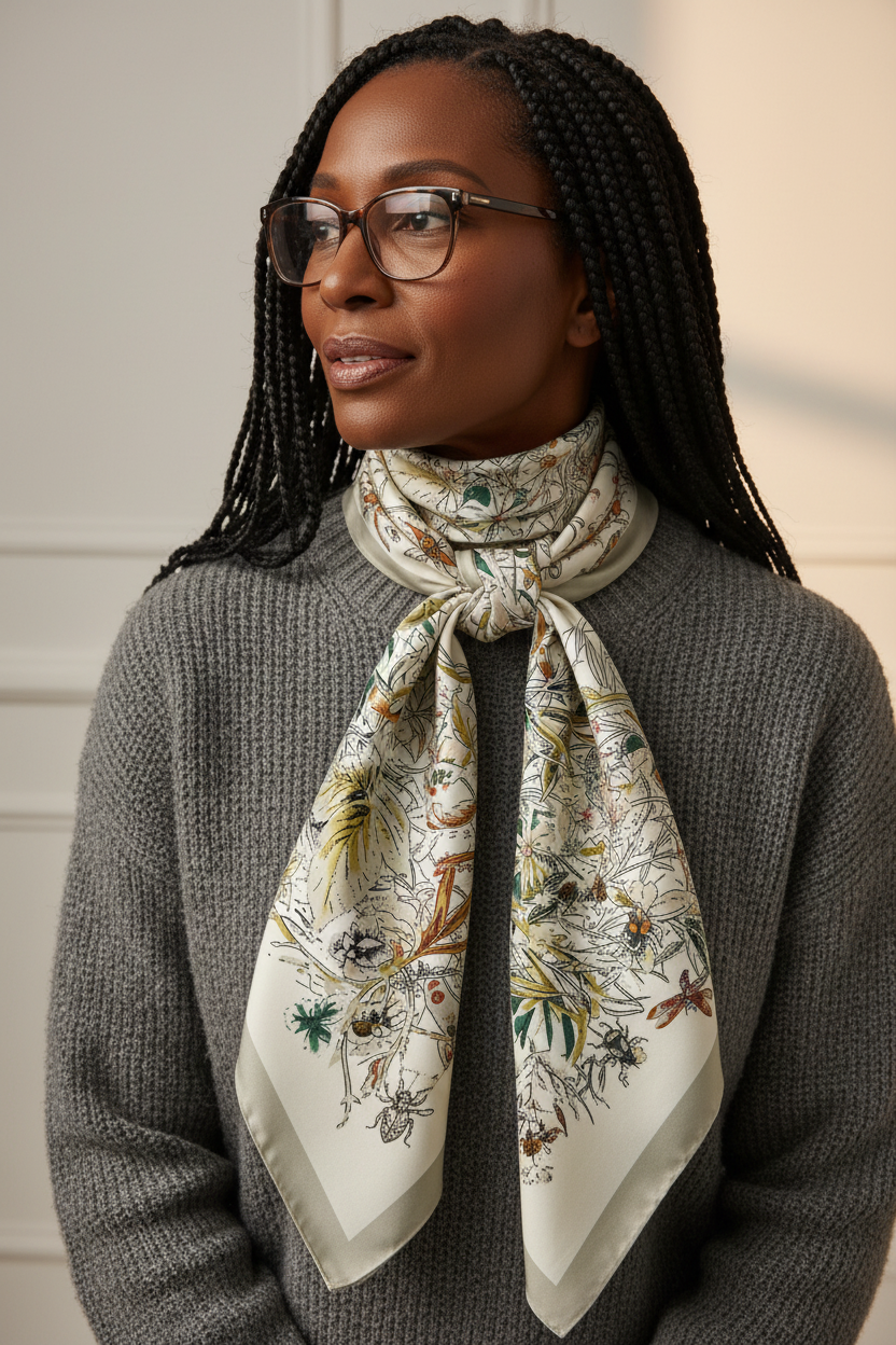 Modelo negra com lenço grande 130x130