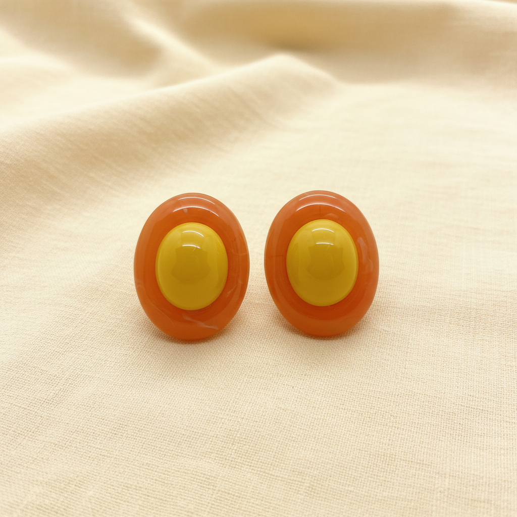 Par de Brincos Halo Oval Amarelo com Laranja