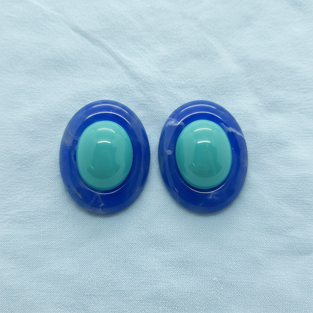 Par de Brincos Halo Oval Azul