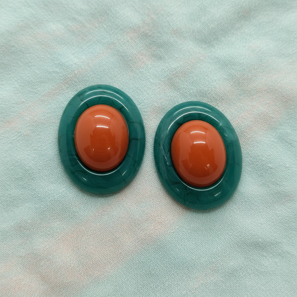 Par de Brincos Halo Oval Turquesa com Laranja