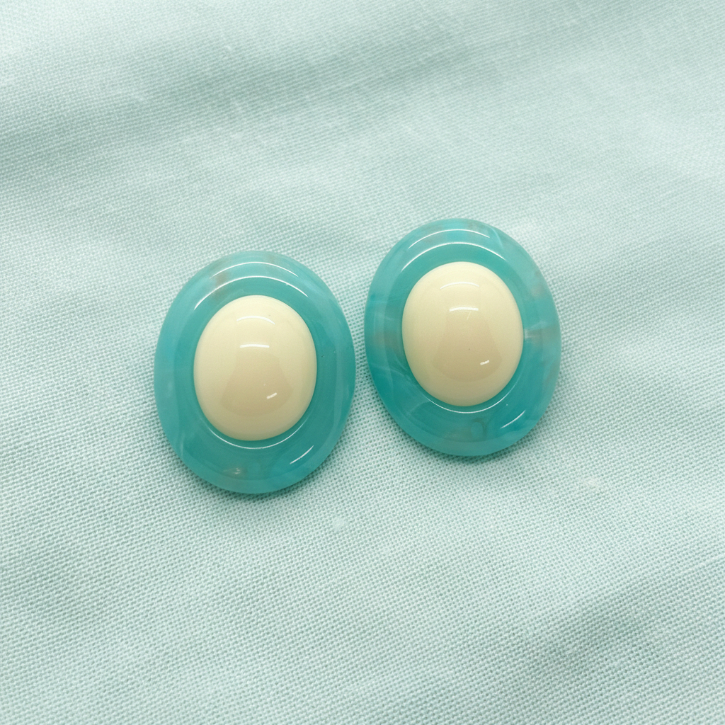 Par de Brincos Halo Oval Turquesa com Off