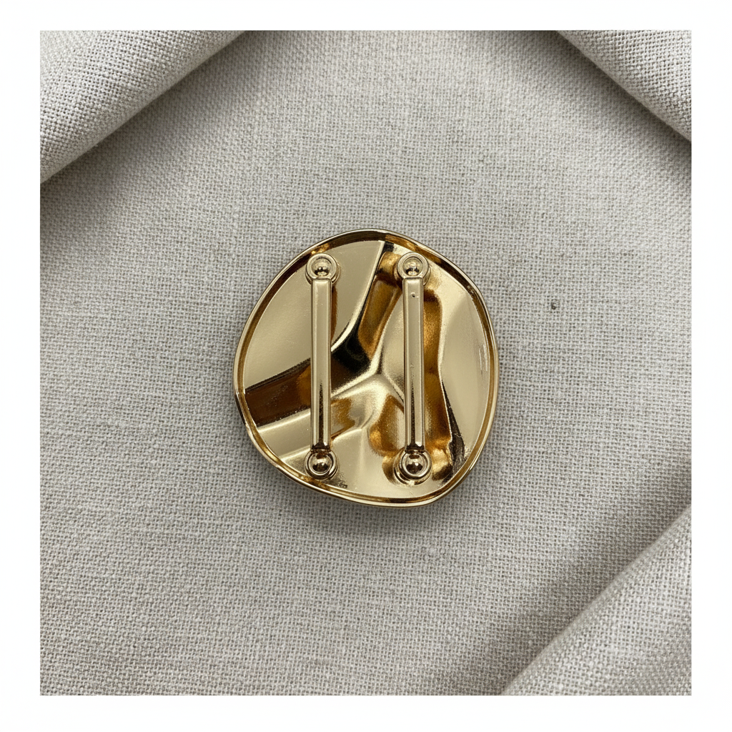 Passante oval dourado sobre fundo de tecido linho