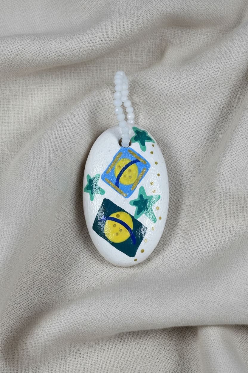 Pingente em close sobre tecido fluido