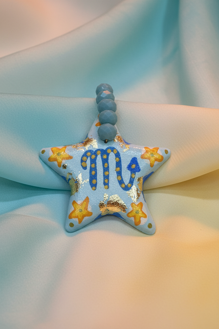 Pingente estrela azul mo com tecido harmonizado