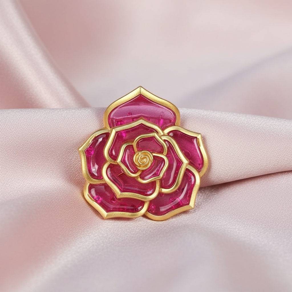 Presilha rosa dourada sobre cetim rosinho