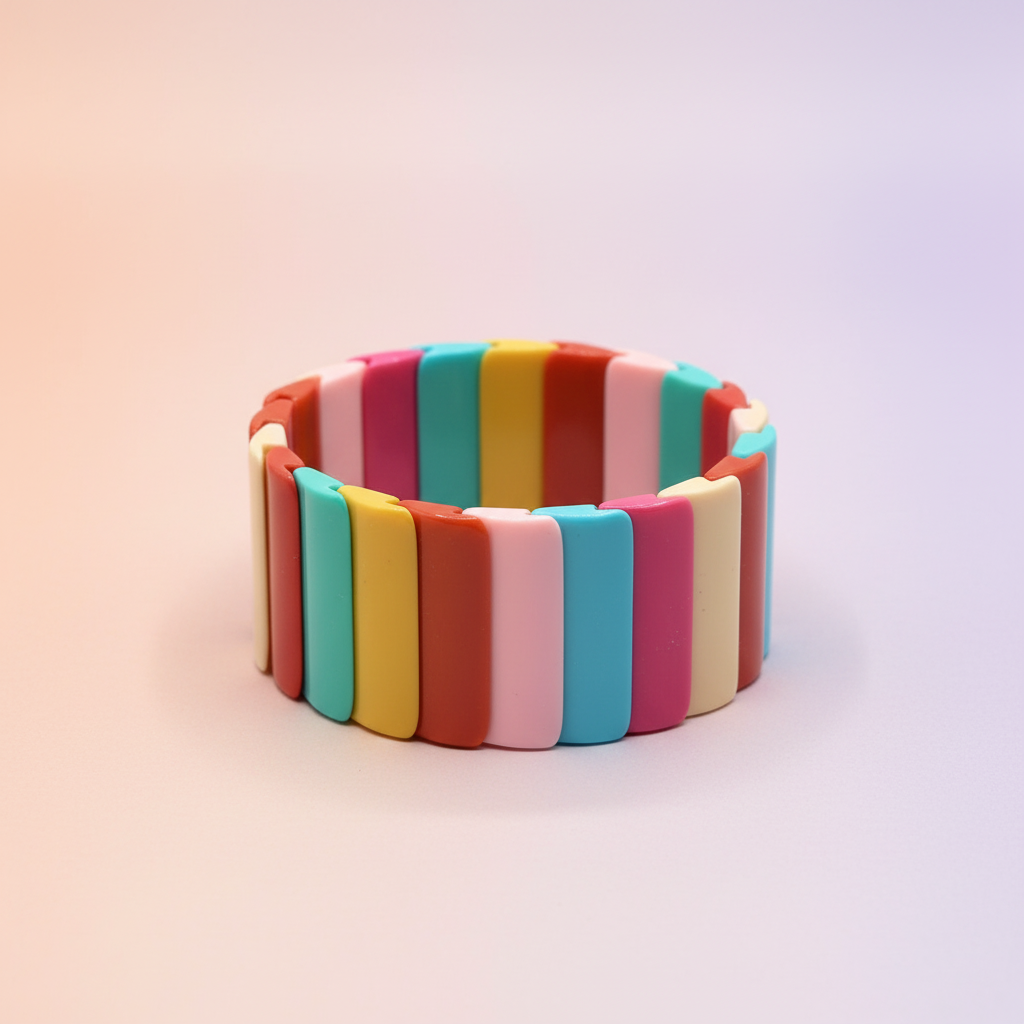 Pulseira de resina multicolorida alinhada