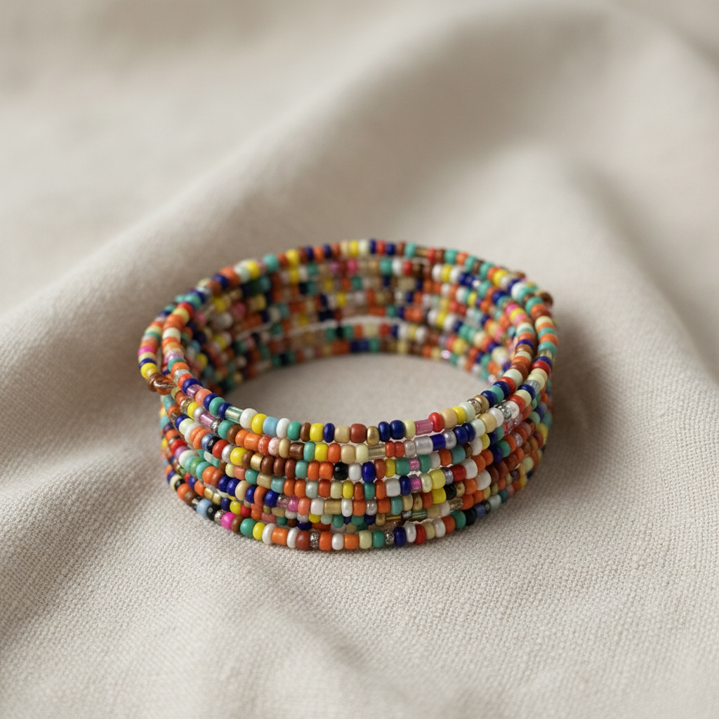 Pulseira multicolorida vibrante completa reposicionada com fundo profissional