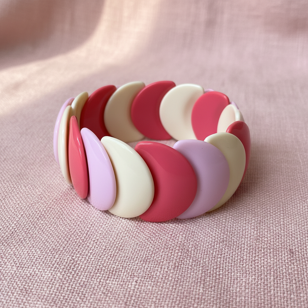 Pulseira Rosa Lilás sobre Linho Rosado