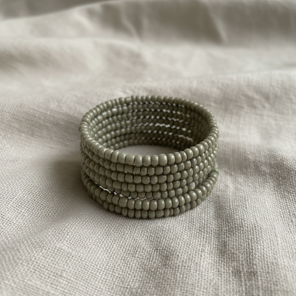 Pulseira verde oliva/cinza completa reposicionada com fundo profissional