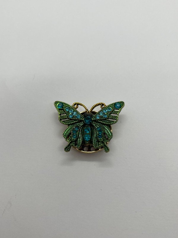 Broche Imã Borboleta Verde e Azul com Cristais